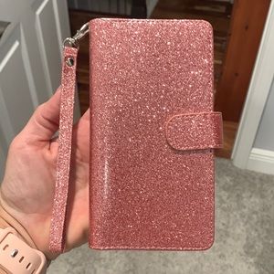 Pink Glitter phone case / wallet magnetic closure for Apple IPhone XS Max EUC